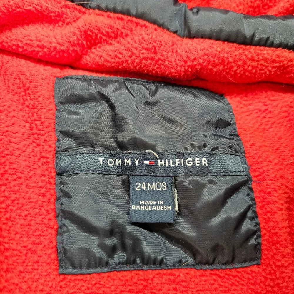 Tommy Hilfiger Kids Puffer Jacket‎ Navy Red White Colorblock Hooded 24 Months